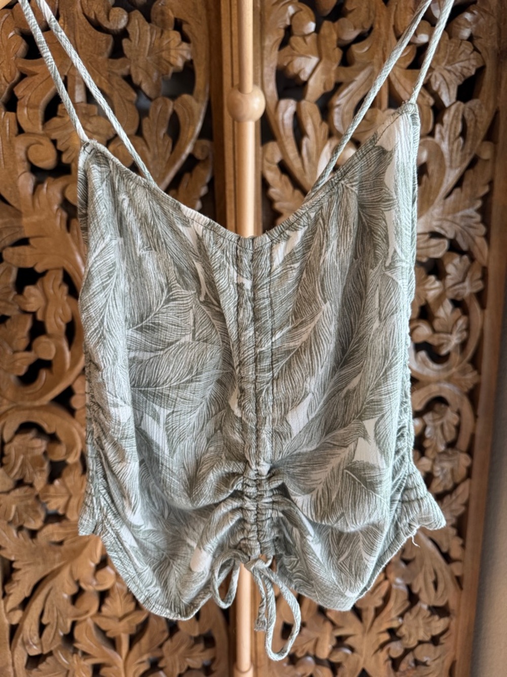 Final Touch Leaf-Print Drawstring Cami - Sage Green
